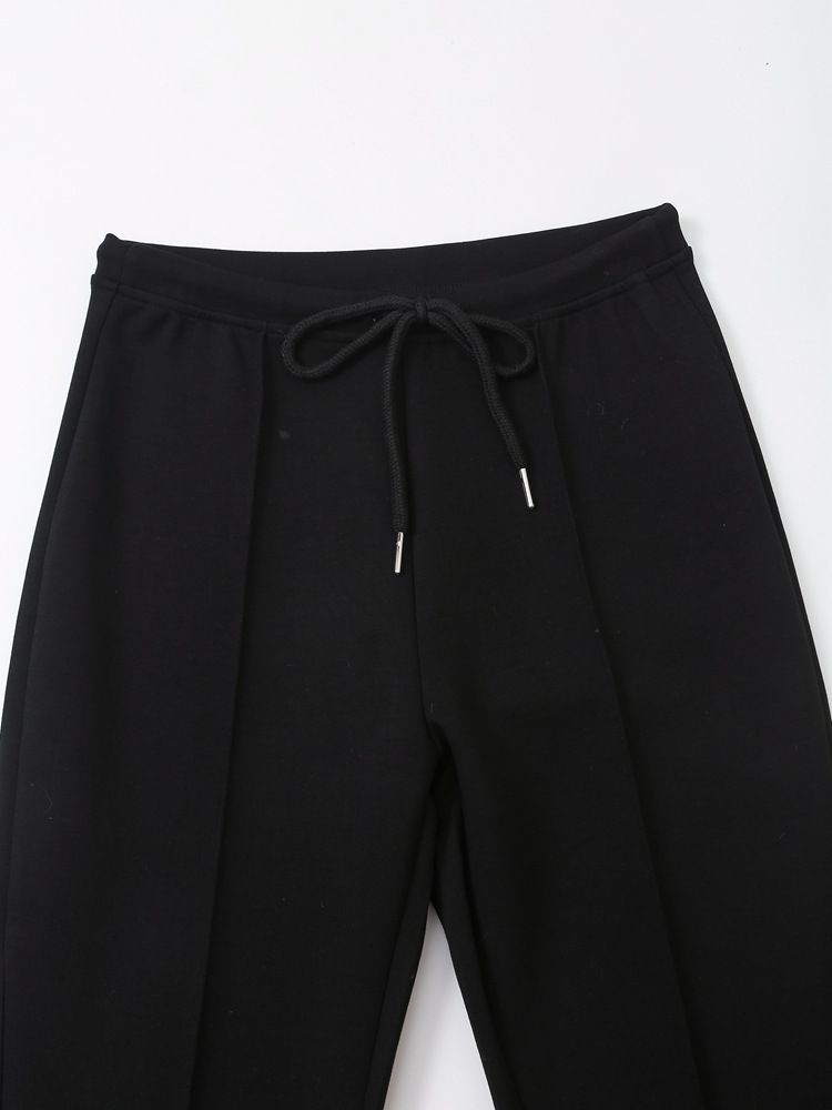 Frae Kleeder Stil Stitch Dekoratioun Elastesch Taille Doppelsäiteg Stoff Bell Bottom Hosen Zipper Sweatshirt Kostüm_voghion.com
