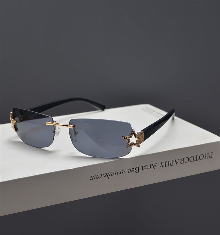 LazyZoom Occhiali da sole retrò rettangolari con montatura stretta, alla moda, per uomo e donna, con decorazione a stella a cinque punte_voghion.com