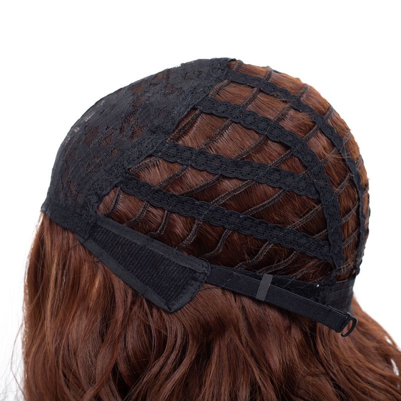 Haarverlengingen Pruiken middenscheiding lang krullend haar bruine pruiken Synthetische vezel golvende pruiken_voghion.com