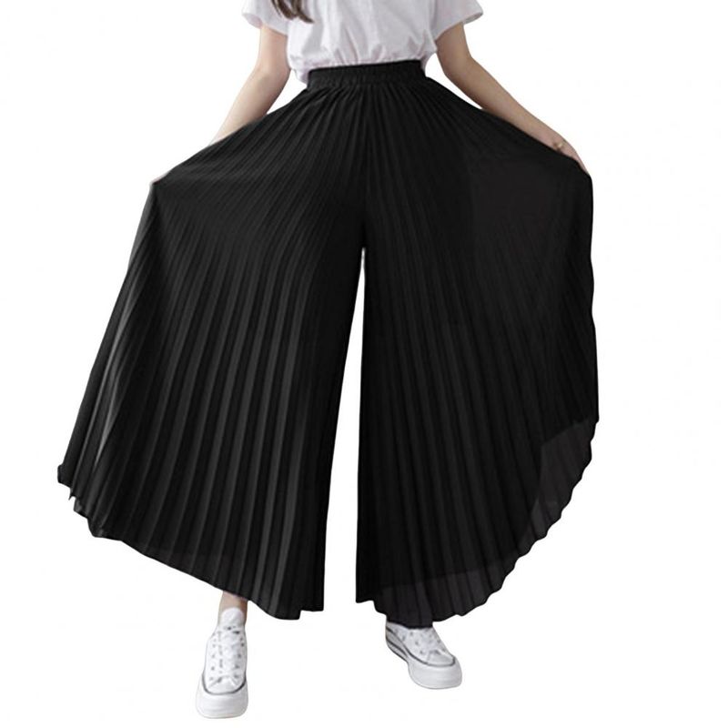 Pantalon en mousseline de soie à taille haute élastique plissé à jambe large pour femme, coupe ample, pantalon décontracté d'été, offre spéciale_voghion.com