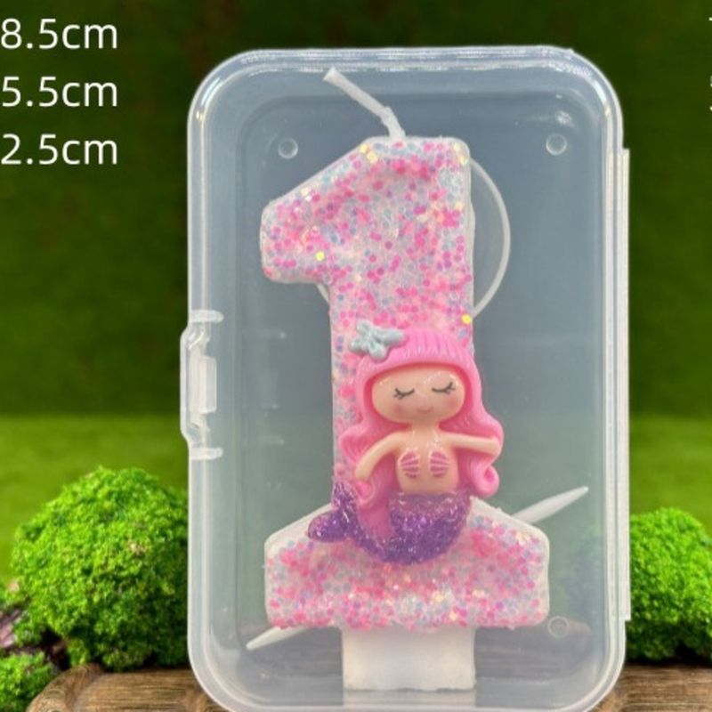 Kreatywny tort, cyfrowa świeca, różowa syrenka, przyjęcie urodzinowe, ręcznie robiona dekoracja_voghion.com