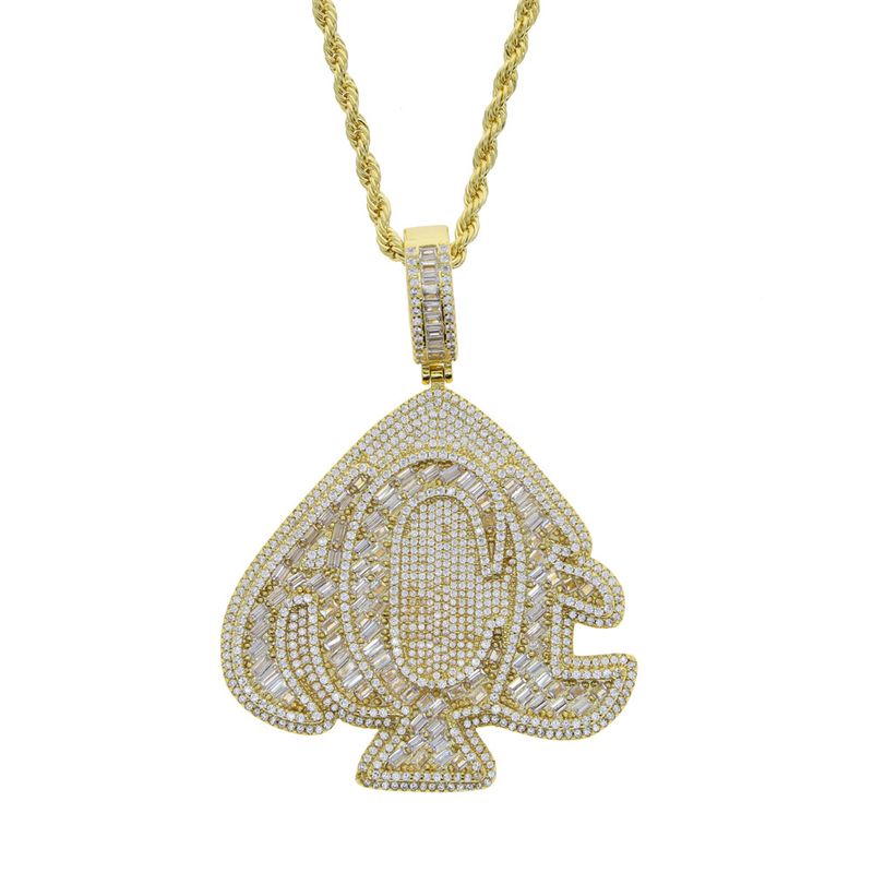 Men's Hip-Hop Heart Pendant Necklace - Punk Style Diamond-Encrusted Drop Pendant With Rope Chain, Silver & Gold Hip Hop Pendant_voghion.com