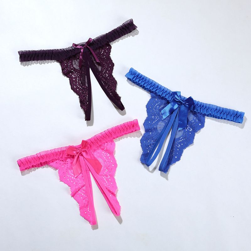 Sexy Plus Size Thong Women's Underwear With Open Cut Tempting Lingerie Lace Transparent T Pants 8025_voghion.com