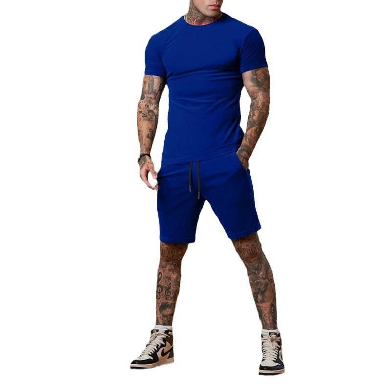 CT Hot Selling Solid Color T-Shirt + Five-Point Men's Summer Short Sleeve Shorts Set Breathable Style_voghion.com