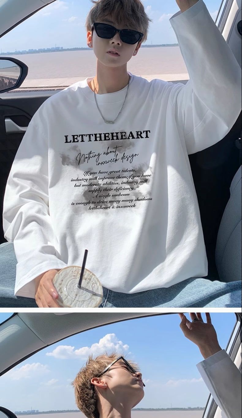 merican-Style 100% Cotton Long-Sleeve T-Shirt For Men Loose-Fit Oversized Hoodie For Fall/Winter White Inner Layer Top Men's Base Layer Shirt_voghion.com