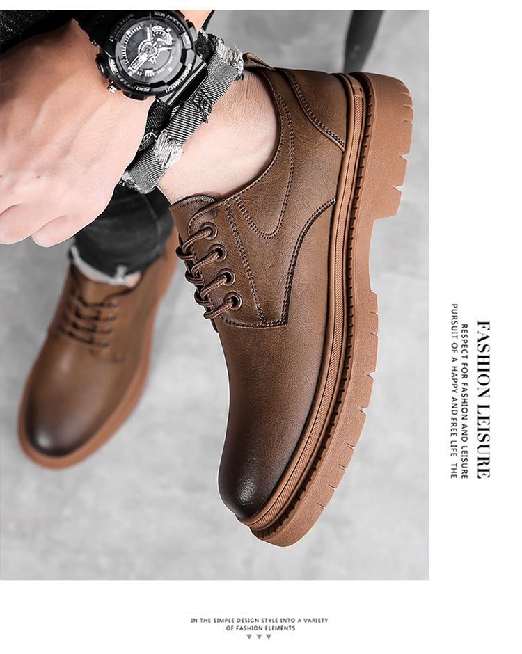 Glide Leather Frühling/Sommer Britische Derby-Schuhe mit dicker Sohle, lässige Herren-Martin-Stiefel, formelle Schuhe für Hochzeiten und Arbeit, niedrige Schafthöhe_voghion.com