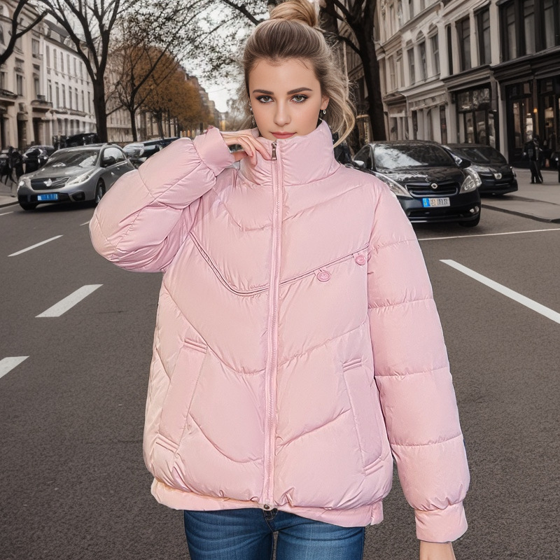 Women's short Warm jacket jacket women's winter new stand-up collar loose with a bun coat_voghion.com