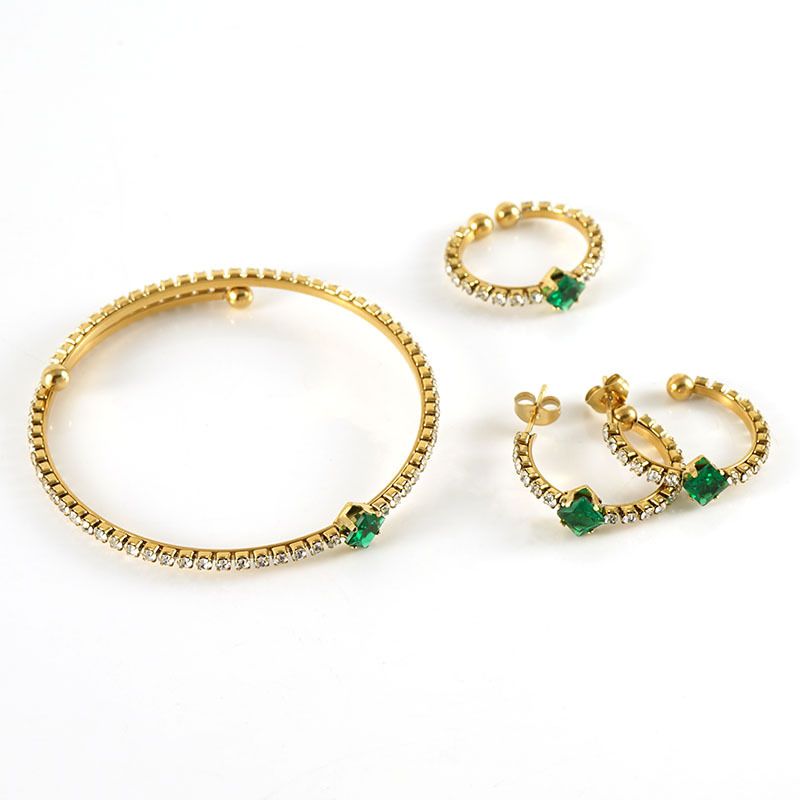 Set di gioielli personalizzati in acciaio inossidabile, orecchini, anello, bracciale, combinazione, stile da donna, con diamanti._voghion.com