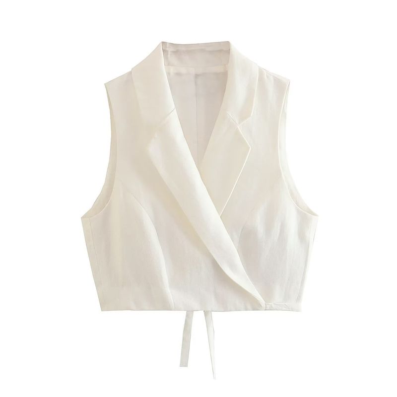 7656 Completo estivo da donna con colletto alla coreana e gilet sottile + pantaloncini casual versatili_voghion.com