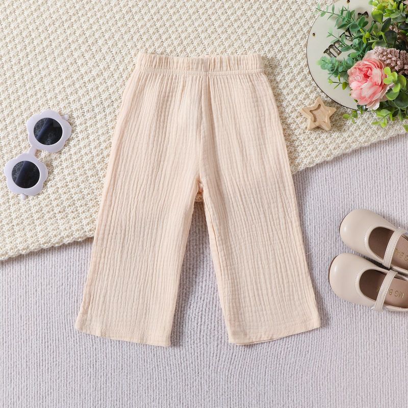 Mother&Kids Set estivo in due pezzi per neonati e ragazze con cinturino in pizzo e spalline in tinta unita, pantaloni a gamba dritta, pantaloni a vita bassa_voghion.com
