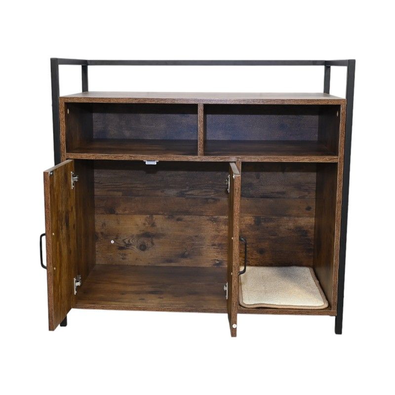 Rustic Brown Wooden Cat Litter Box Enclosure, Spacious Hidden Cat Litter Box With Scratching Mat Furniture For Bedroom, Bathroom, Living Room-31.9"x17.7"x31.4", 61 Lbs_voghion.com