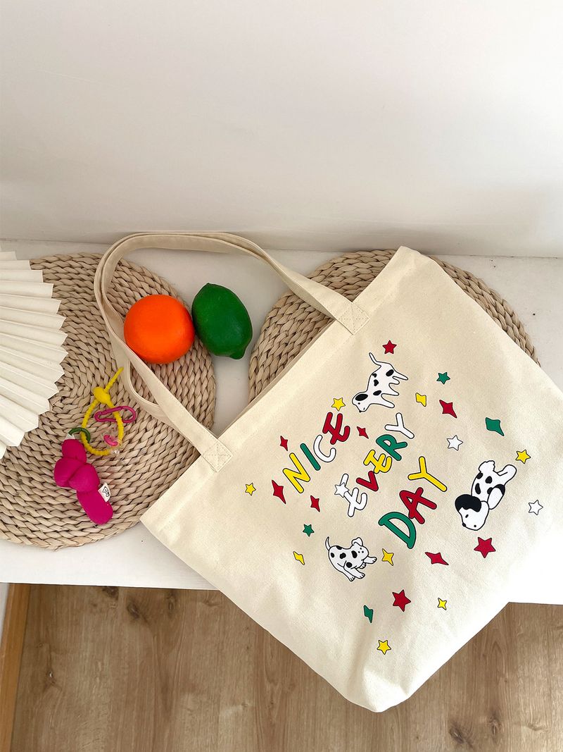 2024 New Student School Cute Illustration Large Capacity Shoulder Zipper Canvas Tote Bag Women_voghion.com