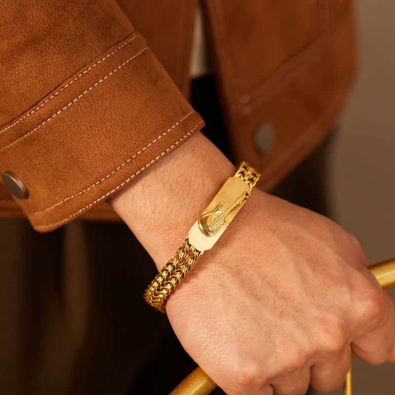 Bracciale in acciaio inossidabile con chitarra, chitarra rock hip hop, gioielli con catena a forma di osso di drago, tendenza moda personalizzata di vendita calda_voghion.com