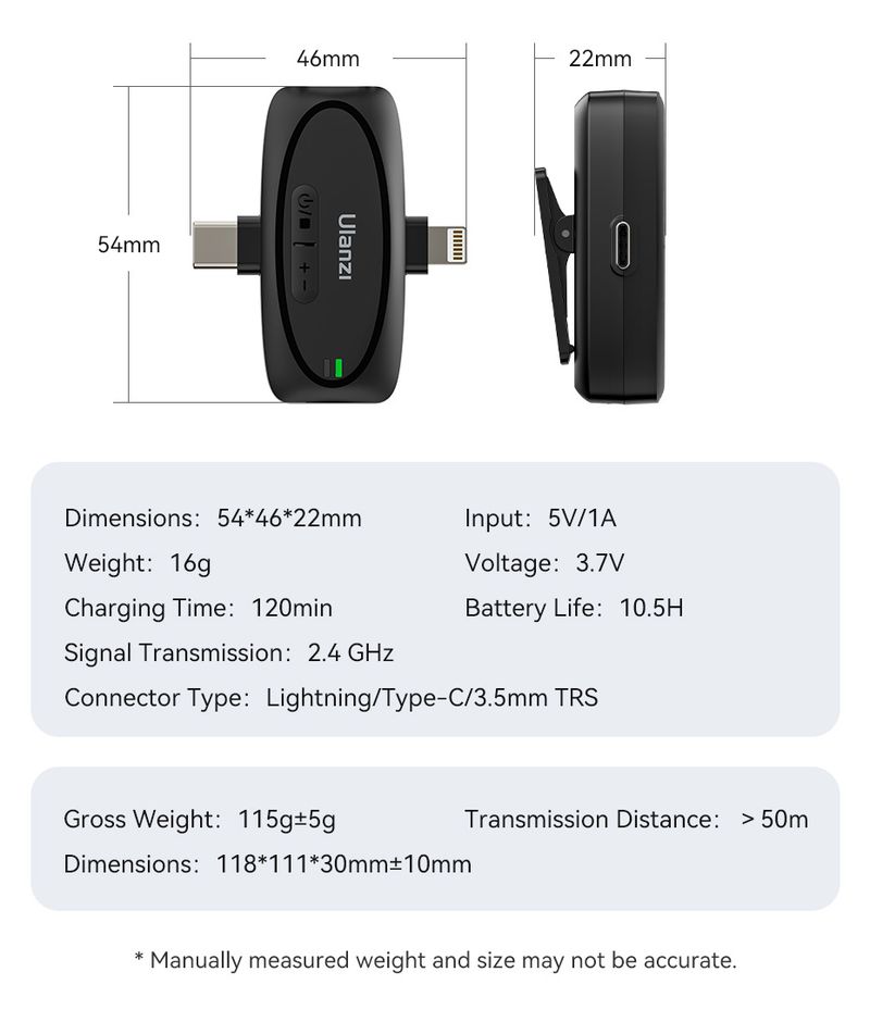 Ulanzi V6 2,4G 3 in 1 Wireless Lavalier-Mikrofon Ligh Typ-C 3,5mm Anschlüsse für iPhone 15 Android Kamera Laptop_voghion.com