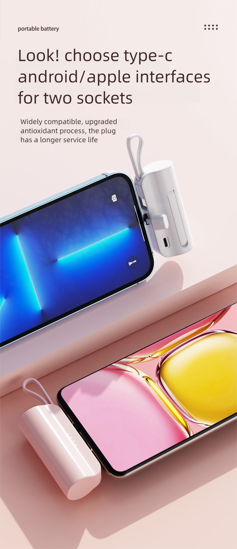 Mini 5000mAh Tasche Kapsel Bank Mit Gebaut-in Kabel Tragbare Geschenk Mobile Power KC Zertifizierung_voghion.com