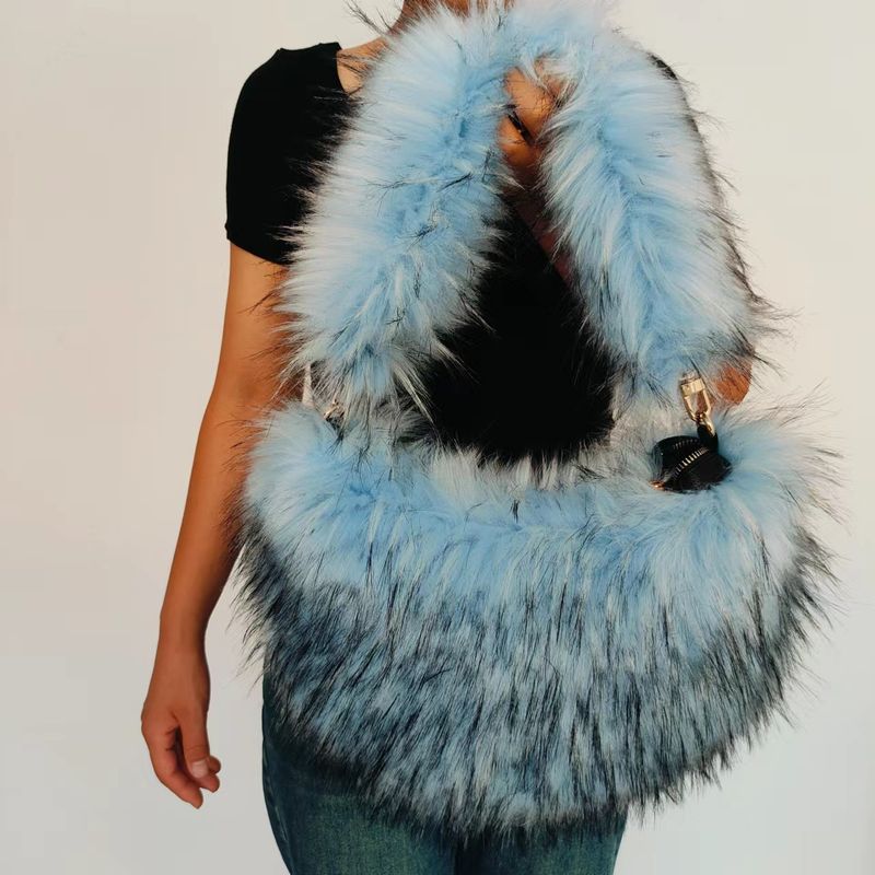 Faux Fur Handbag For Women - Y2K Retro Style Fluffy Cloud Bag With Zipper Closure, Multi-Pocket Design, 9 Color Options_voghion.com