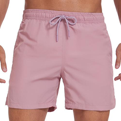 Men's elastic waistband, solid color sports swimsuit, mesh lining shorts, quick drying swimsuit pockets, beach shorts_voghion.com
