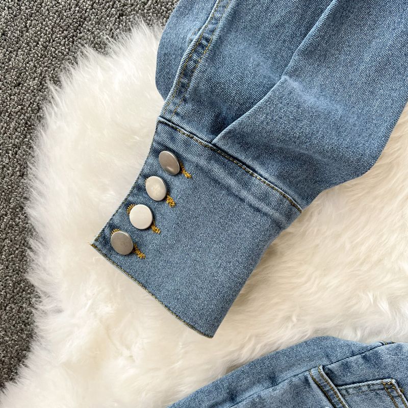 Damenbekleidung, lockerer BF, hohe Taille, kurze Jeansjacke, zweiteiliger Anzug, hohe Taille, schmaler Rock, Hose_voghion.com