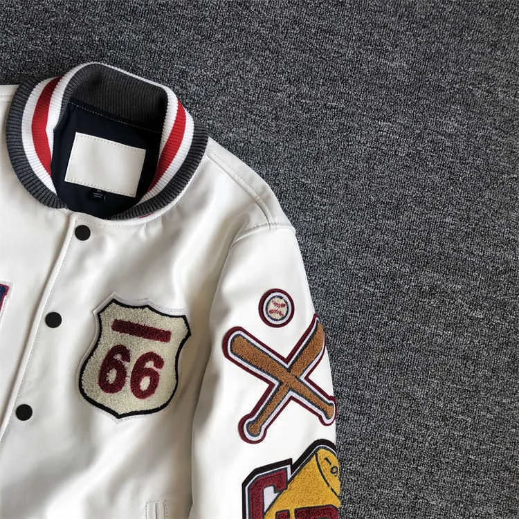 Jacken Neue Herren-Lederjacke im explosiven Stil mit mehreren Buchstaben, weißer Baseball-Trikot, Vintage-Lederjacke, schwere Industrie_voghion.com