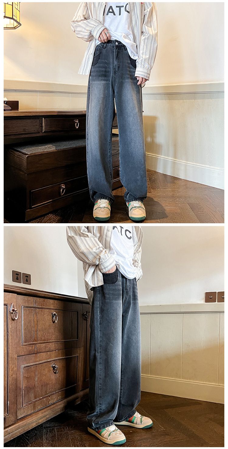 Vaqueros lavados para hombre en otoño, diseño holgado, pantalones modernos e informales, pantalones rectos anchos hasta el suelo._voghion.com