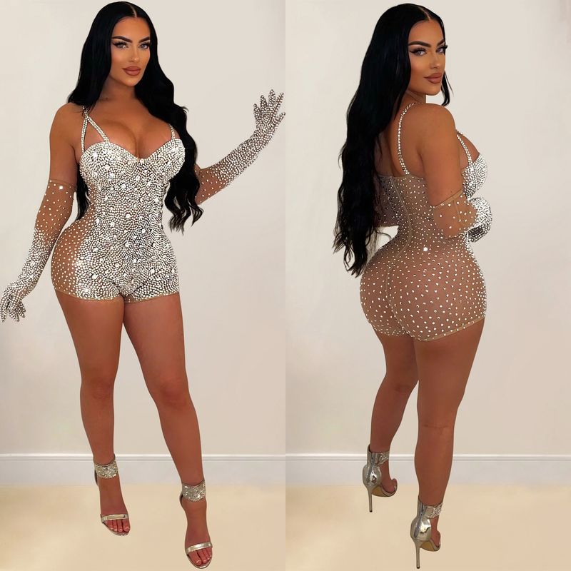 Women's Clothing Fashion women's solid color gauze press drill through shorts jumpsuit_voghion.com