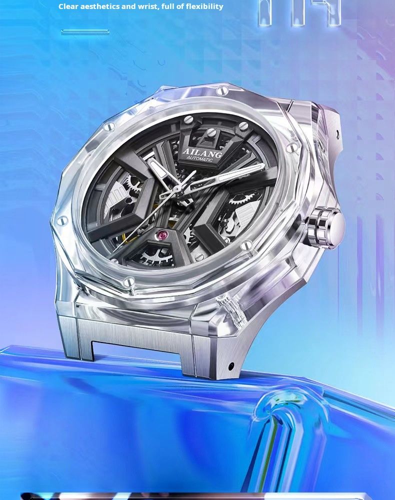 AILANG Brand Sports Men Mechanical Watch Luxury Rubber Strap Waterproof Luminous Hands Fashion Skeleton Automatic Watches Mens_voghion.com