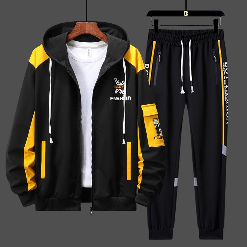 2025 Frühling Herbst Kapuzenjacke Lässiges Sport-Sweatshirt für Teenager Trendy und stilvolles Farbblock-Zweiteiler-Set_voghion.com