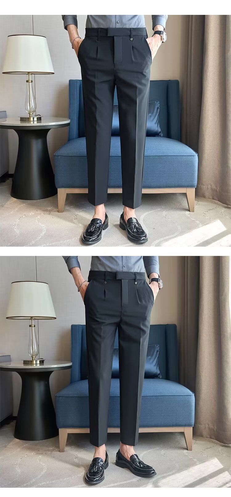 Spring And Summer New Men's Suit Pants Men's Solid Color Non-ironing Casual Pants Commuting To Work Slim-fitting Solid Color Nine-point Pants_voghion.com