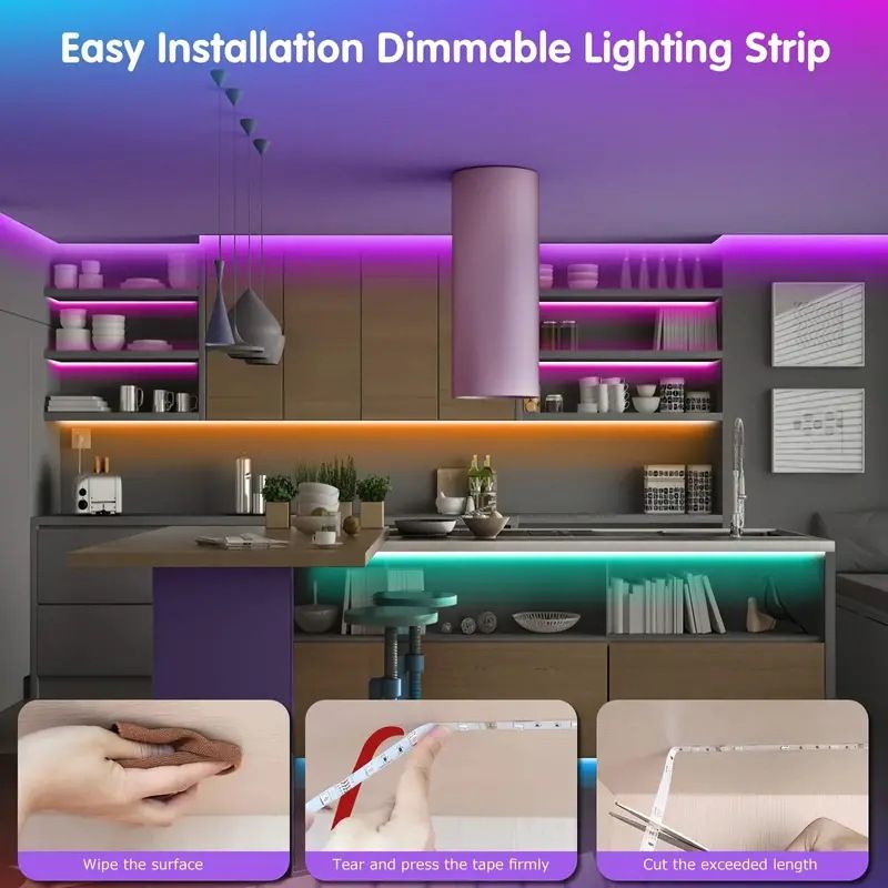 Striscia LED RGB 5050 SMD 12V con telecomando IR a 44 tasti, 5M/10M/15M/20M/25M/30M/40M, retroilluminazione TV, decorazione per la casa, illuminazione d'atmosfera, certificazione CE_voghion.com