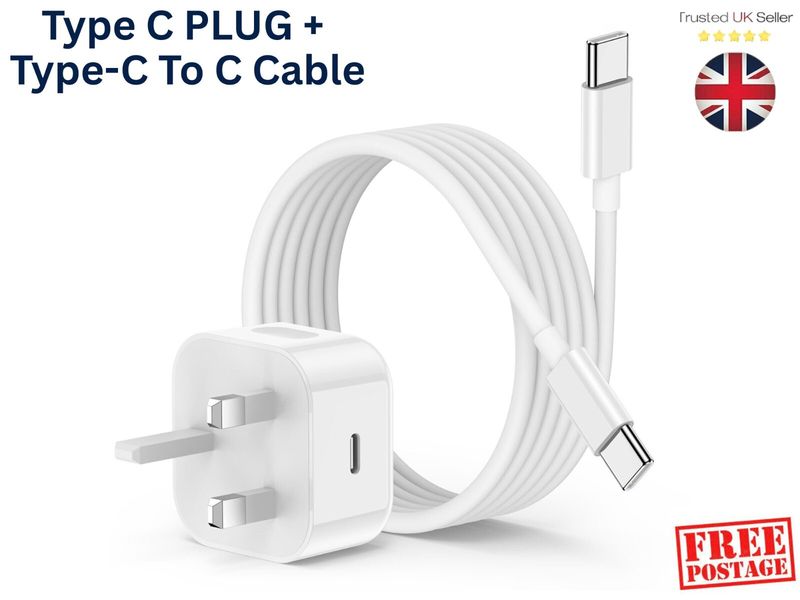 20W USB-C Schnellladegerät Stecker + 1m Typ-C auf C Kabel UK PD Wandadapter für Handys_voghion.com
