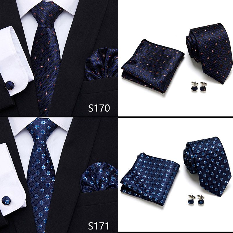 Jacquard Nuovo Design Festivo Regalo Cravatta Fazzoletto Gemelli Set Cravatta Uomo Plaid Camicia Gialla Accessori_voghion.com