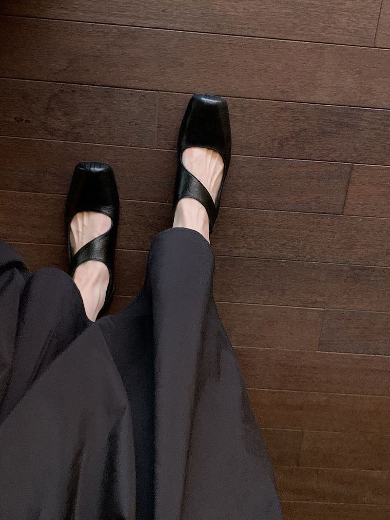 Versione in pelle di pecora ~ Scarpe da donna in vera pelle di alta qualità, con punta quadrata, stile ballerina, tacco medio-alto, stile Mary Jane_voghion.com