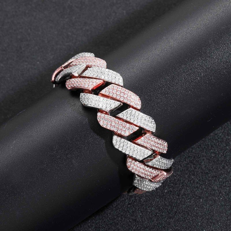 Unisex Hip Hop Necklace 20mm Three Row Zircon Rose Gold Two Color Diamond Cuban Chain Men's Personality Necklace_voghion.com