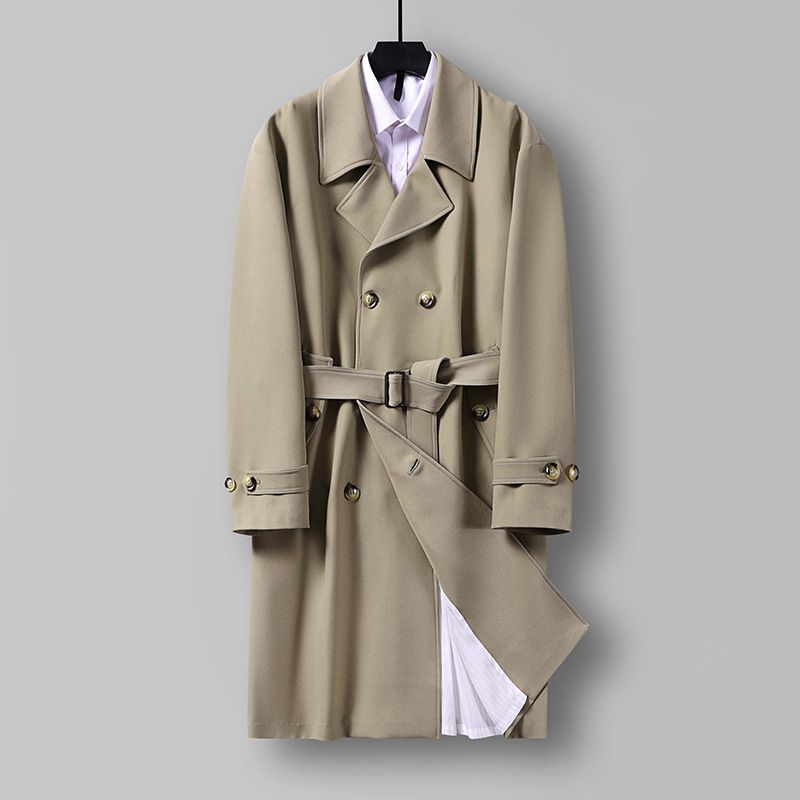 Men's Clothing Windbreaker Spring And Autumn Super Long Over The Knee Double Breasted Loose Coat Casual Large Size Outline Coat_voghion.com