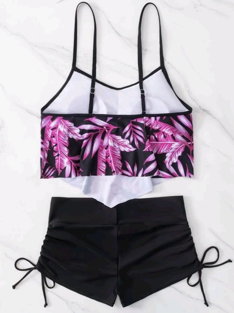Women's Clothing Swimsuit Printed Multi Color Large Lotus Leaf Bra Drawstring Boxers_voghion.com