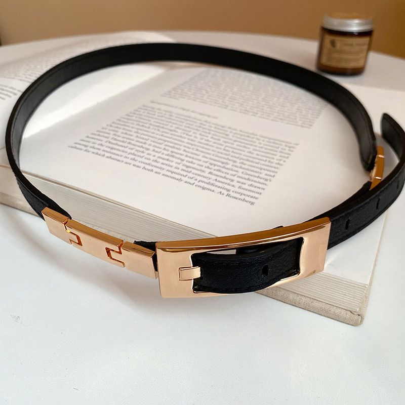 Leder-Patchwork-Gürtel, schlicht, elegant, vielseitig, mit Kette, einzigartiges Design, hochwertiges Taillenaccessoire_voghion.com