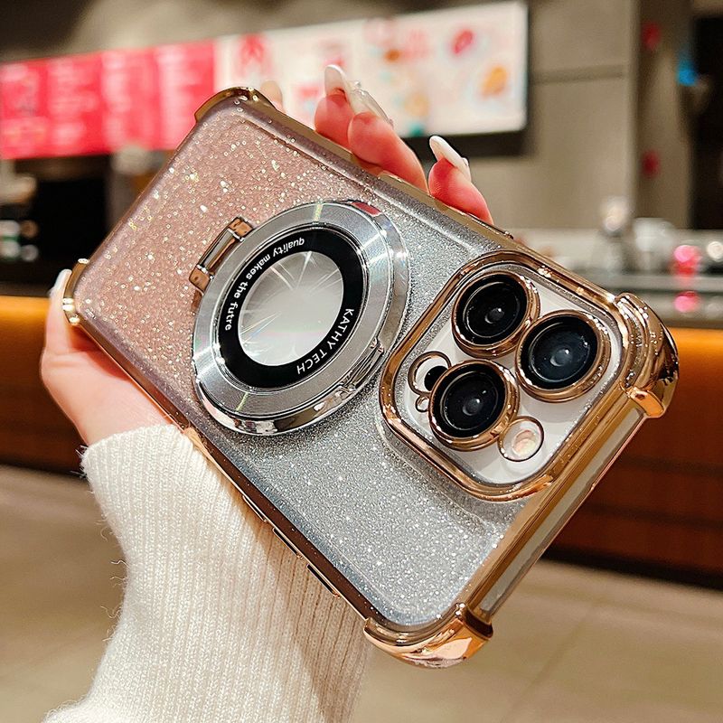 Custodia magnetica Magsafe con glitter sfumato per iPhone 15 14 13 12 11 Pro Max Plus con placcatura per ricarica wireless e supporto per telefono_voghion.com