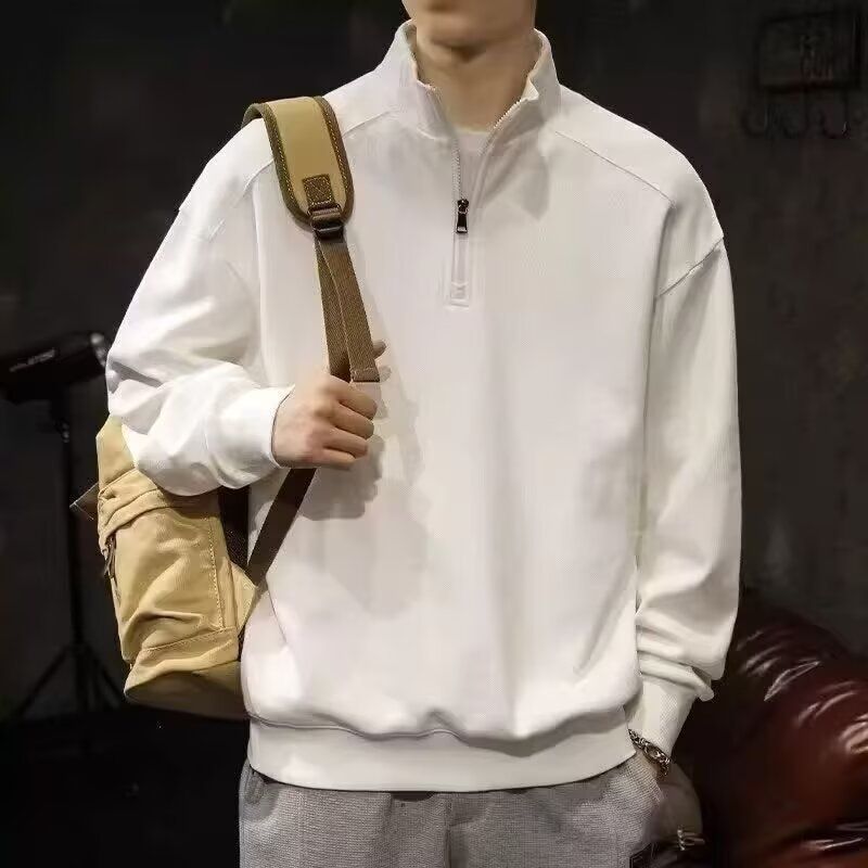 Polo a maniche lunghe color block Shanshao Clothing da uomo, con lettere ricamate, stile americano, felpa con mezza zip_voghion.com