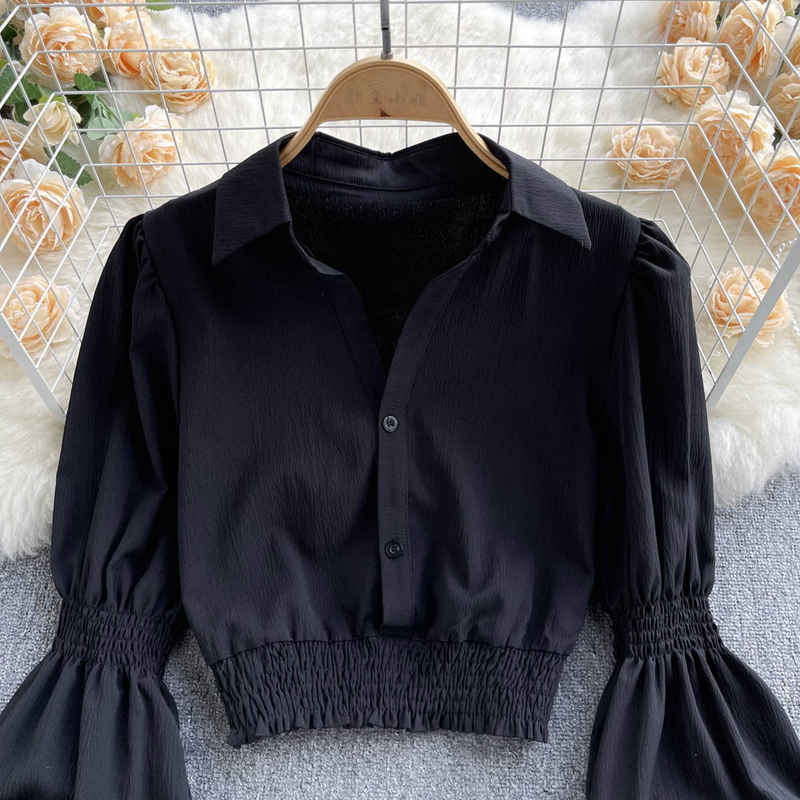 Camicie da donna con maniche a sbuffo, camicie sciancrate, corte, chic, eleganti, belle, eleganti, bianche_voghion.com
