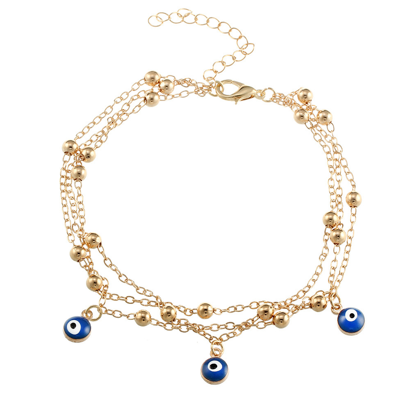 Mode Böhmische Sommer Türkei Blue Eye Anhänger Fuß Perle Kette Strand Fußkettchen_voghion.com
