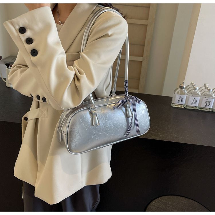 Borsa a tracolla singola versatile per ascella, in argento, da donna, grande capacità, in stile balletto, con cuscino, per ragazza piccante_voghion.com