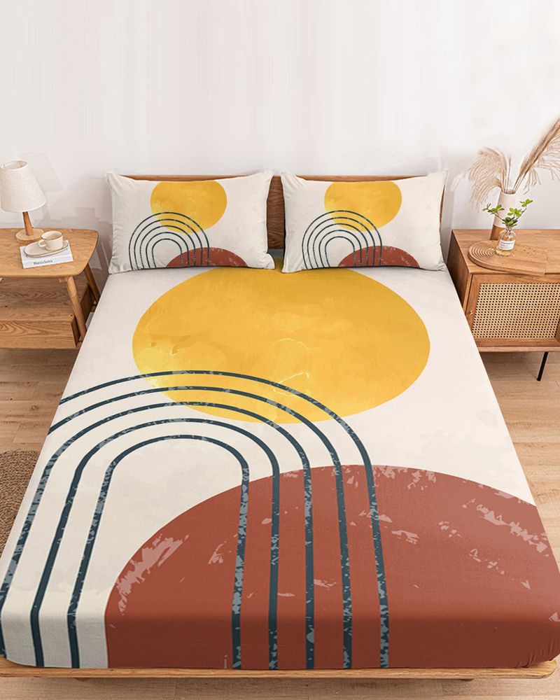 Orange Sunshine Stripe Pattern Spannbettlaken, dreiteiliges Set, Digitaldruck-Bettwäscheset für Erwachsene und Kinder_voghion.com