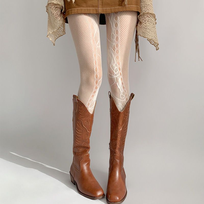 2024 Spring Fishnet For Women Y2K Non-Slip Lace Pantyhose Pure Desire White Stockings_voghion.com