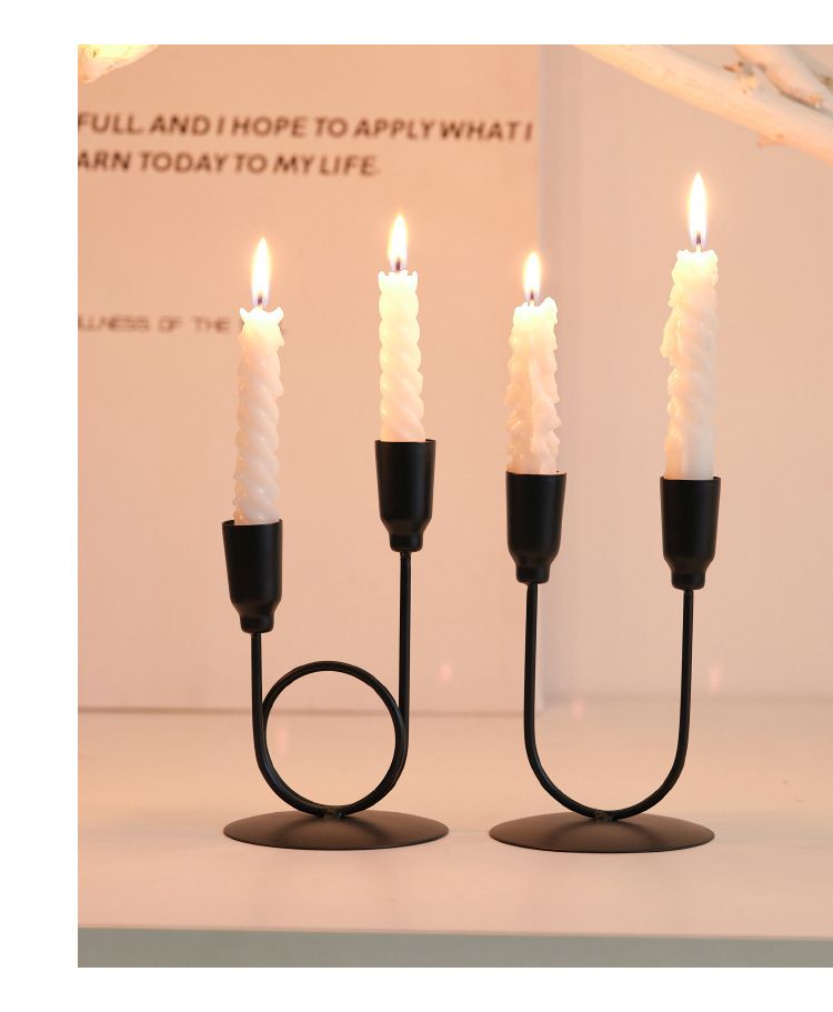 Portacandele in ferro a due livelli – Decorazione da tavolo in stile europeo realizzata a mano in nero opaco e oro_voghion.com