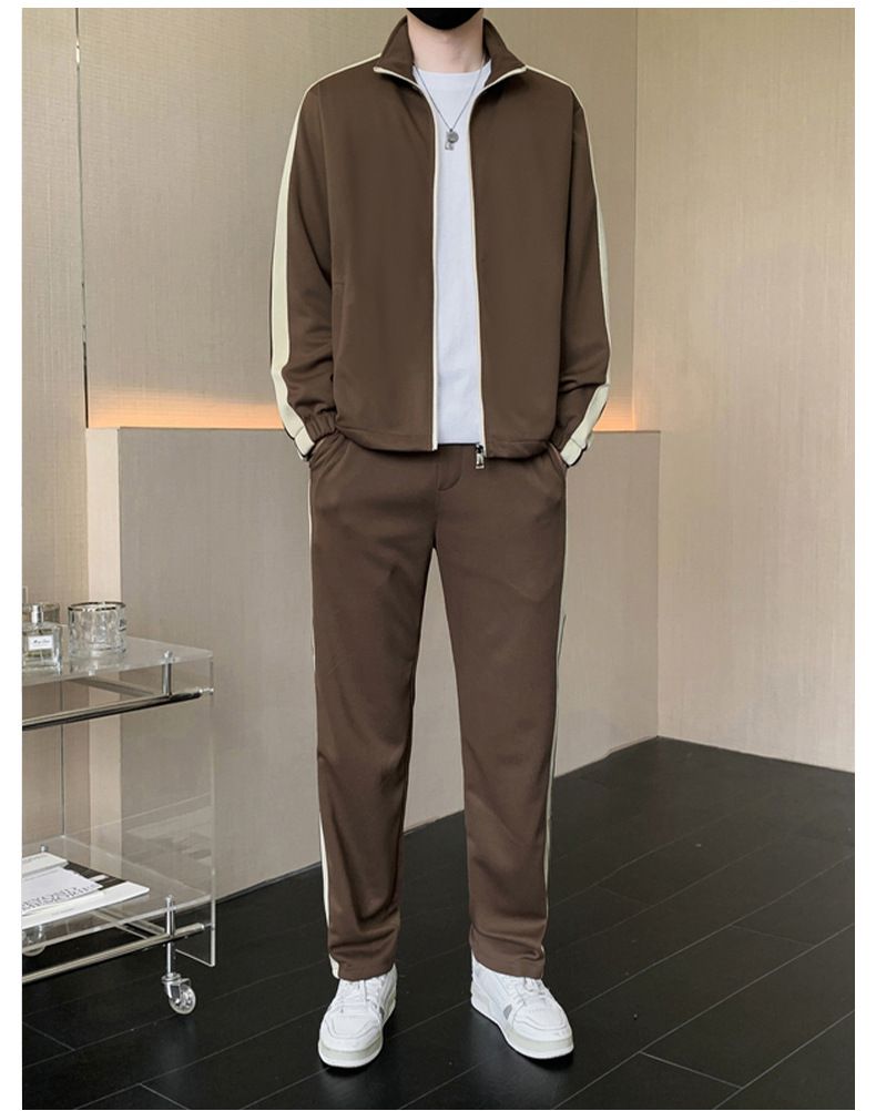 Autumn New Casual Sports Suit Men's Cardigan Jacket With Straight Leg Sweatpants, Trendy And Fashionable Two-piece Set_voghion.com