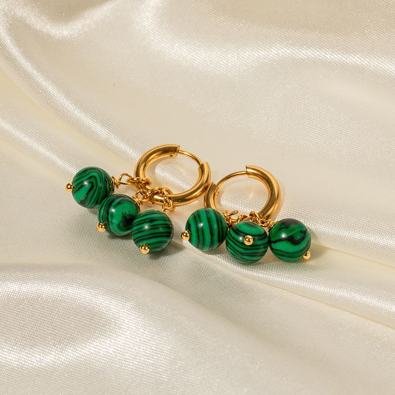Tre pendenti con nappa in malachite verde in acciaio inossidabile dorato, orecchini alla moda in stile INS, gioielli da donna_voghion.com
