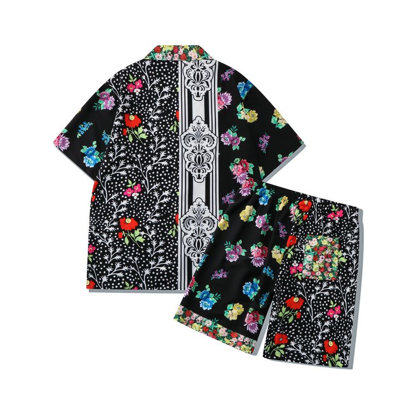 Roupas masculinas high street floral camisa terno retro floral impressão completa posicionamento camisa casual cardigan shorts combinando masculino_voghion.com