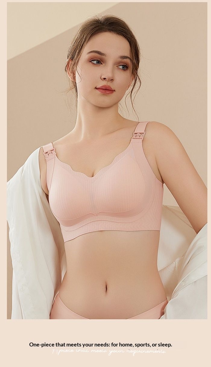 ToyPulse Large Maternity Summer Thin Fixed Cup Wireless Gathered Anti-Sagging Nursing Bra_voghion.com