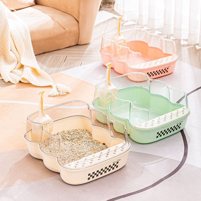 Halbgeschlossene, spritzwassergeschützte Toilette mit Sandablauf, Fußpedal, Zubehör, Katzentoilette, extra groß_voghion.com