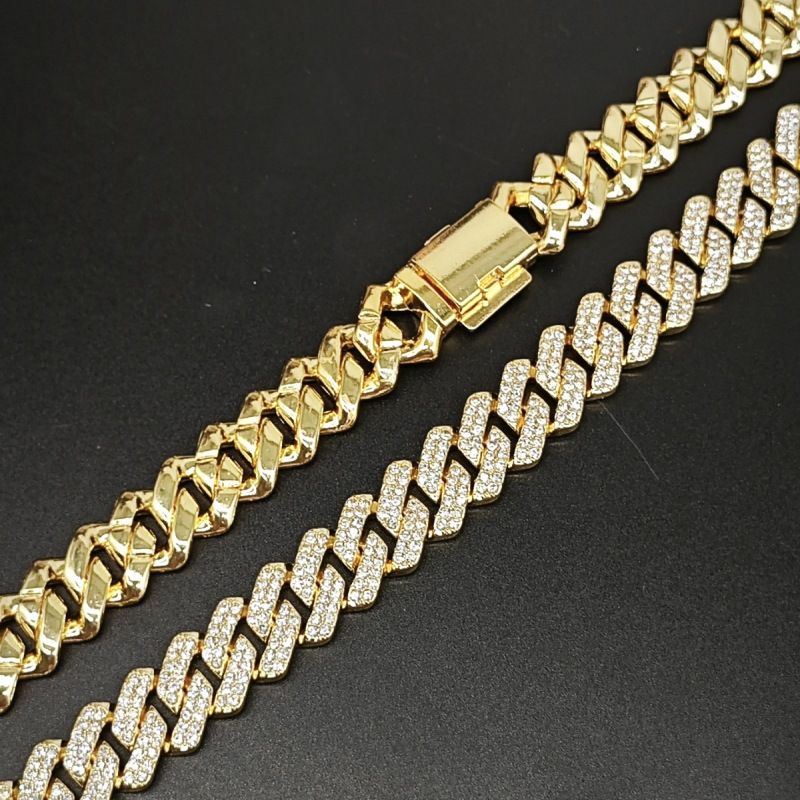 Collana Hip Hop da uomo Full Encrypd 14mm con piccolo diamante a vibrazione, catena cubana, alla moda, Exaggera e_voghion.com